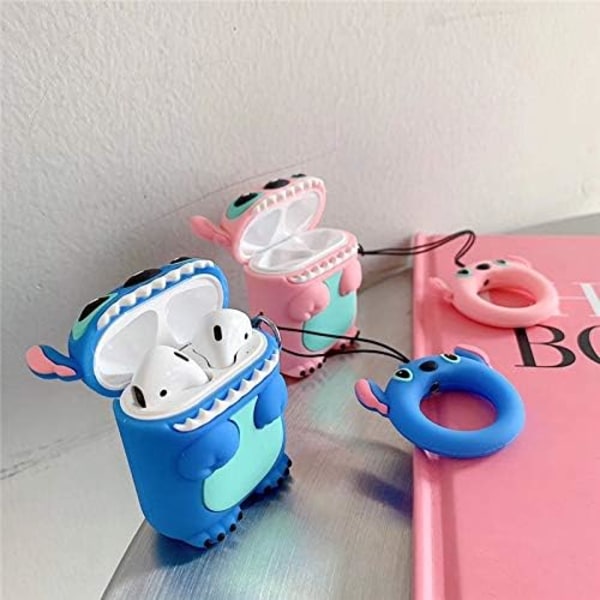 Silikonikotelo Yhteensopiva Airpods 1/2 Kotelon Kanssa Hauska 3D Sarjakuva [Sarjakuva] Blue