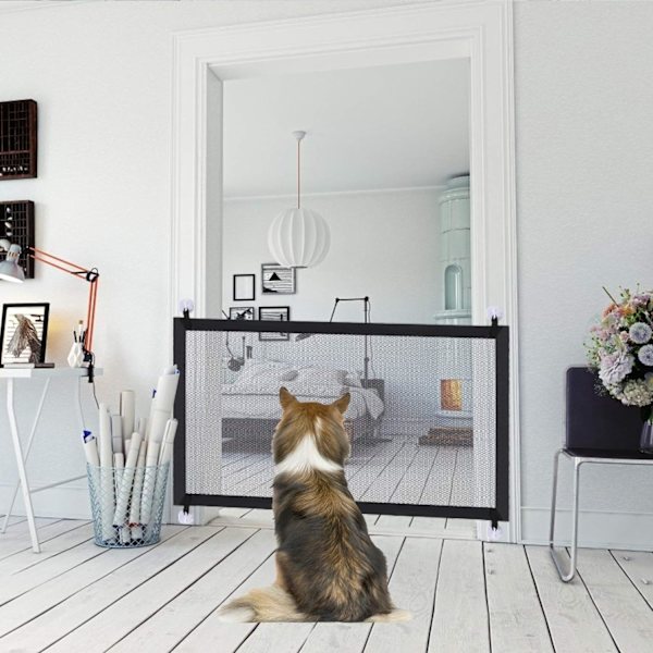 Magic Dog Gate, Säkerhetsgrind för Hundar med Starkare Krokar och Stolpar Svart 110 × 72cm