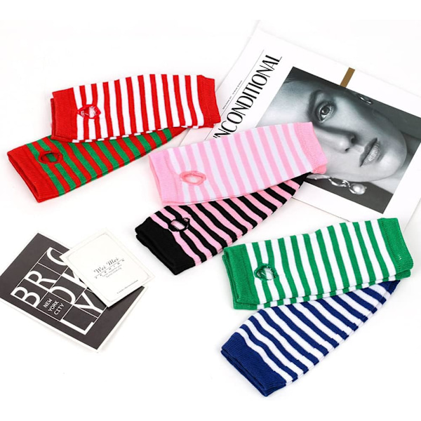 Par Stripestrumpiga Handskar till Handleden Jul HandledsVärmare Vinter Fingerlösa Handskar Varma Ärmar Tumhål Handskar Tunna Stripes
