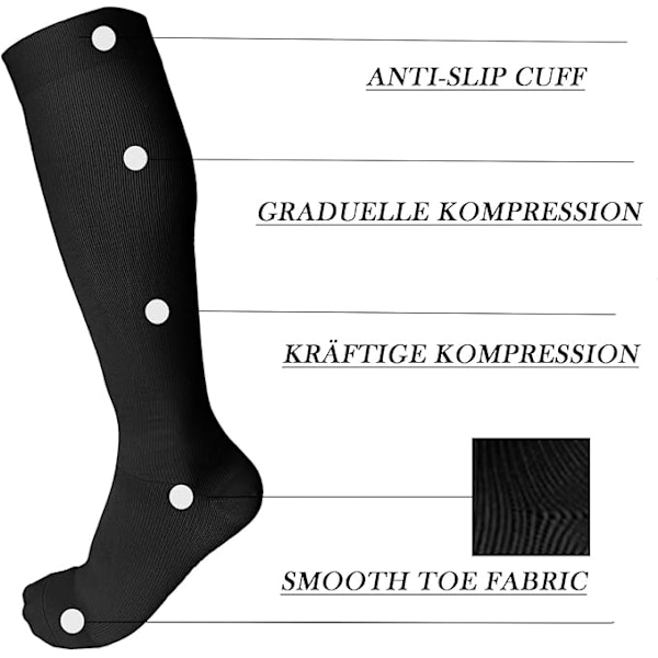 Pakke med kompresjonsstrømper, støtte for menn og kvinner Black L/XL