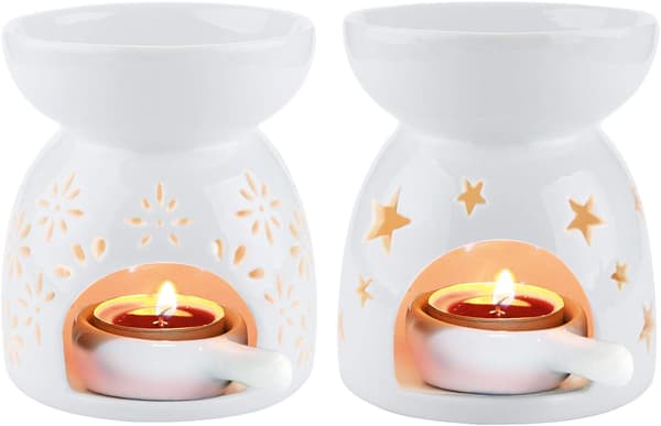 Sæt med 2 æteriske oliediffusere, keramiske voksbrændere, duftlys-diffusere, til aromatiske olier og voks, 90 ml kapacitet