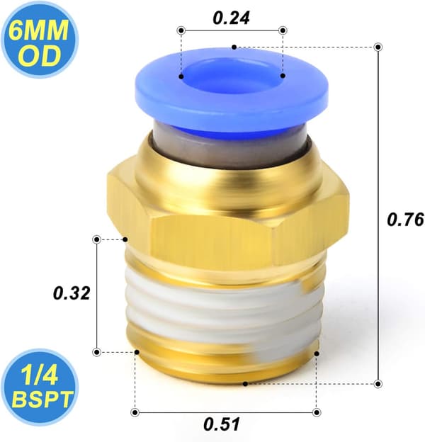 Rak hane 6 mm rör OD x 1/4 BSP, Push-to-Connect-kopplingar PC6-02 (2-pack)