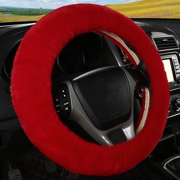 Motedesign Vinter Supermykt Plysj Bilrattdeksel, For 35-42 cm diameter ratt, (Mørkerød)