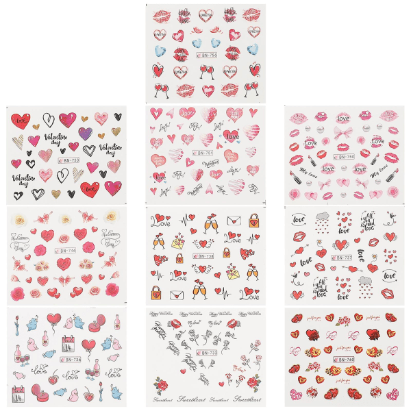 10 Sheets Nail Art Stickers Nail Art Decal No Water Nail Stickers Heart Nail Art Women Nail Sticker Nail Decals Women