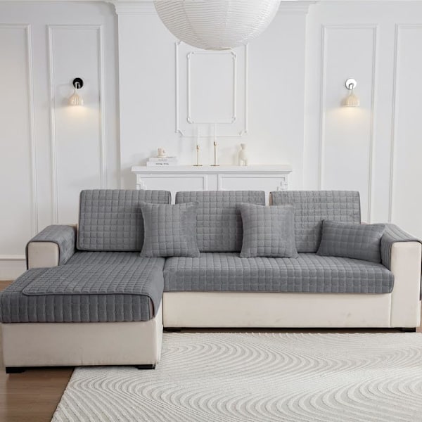 Vaskbart skridsikkert sofahyndebetræk i flannel til 1-, 2- eller 3-personers sofa (grå, 70 x 180 cm)