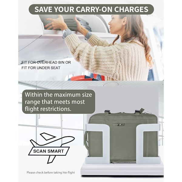 Stor Resebackpack för Laptop för Kvinnor, Handbagage Godkänd av Flygbolag, Utbyggbar Arbetsryggsäck, Personligt Föremål med Laptop dark Green