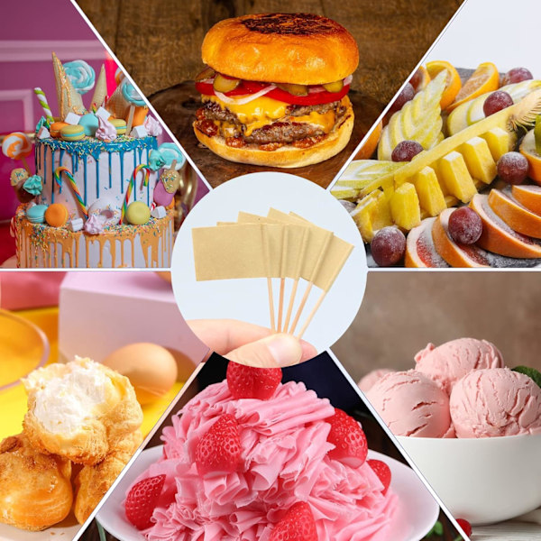 200 Blanke Tannpirkerflagg, Cocktailpinner, Buffetmat Etiketter, Matflagg for Buffeter å Skrive på, Cupcake Toppers Ostelapp