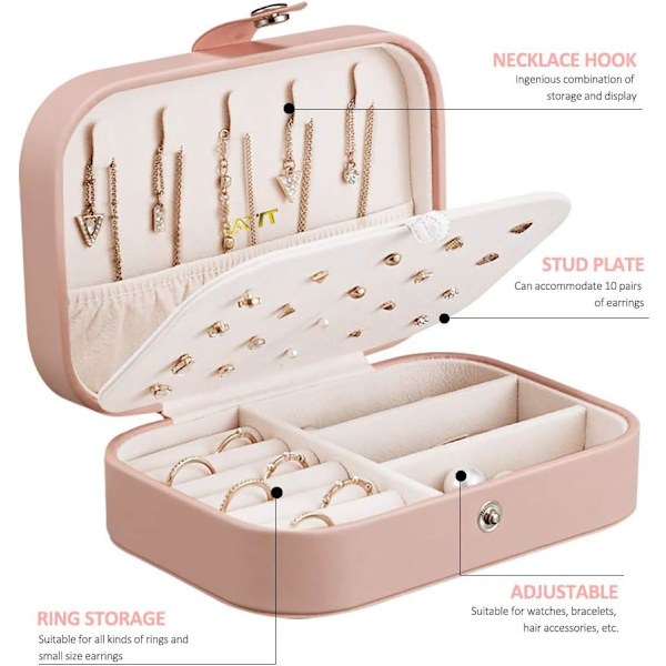 Smyckeskrin Organizer Liten Resa PU Läder Smycken Förvaringslåda för Ringar Örhängen Halsband Armband Konstläder(Rosa)