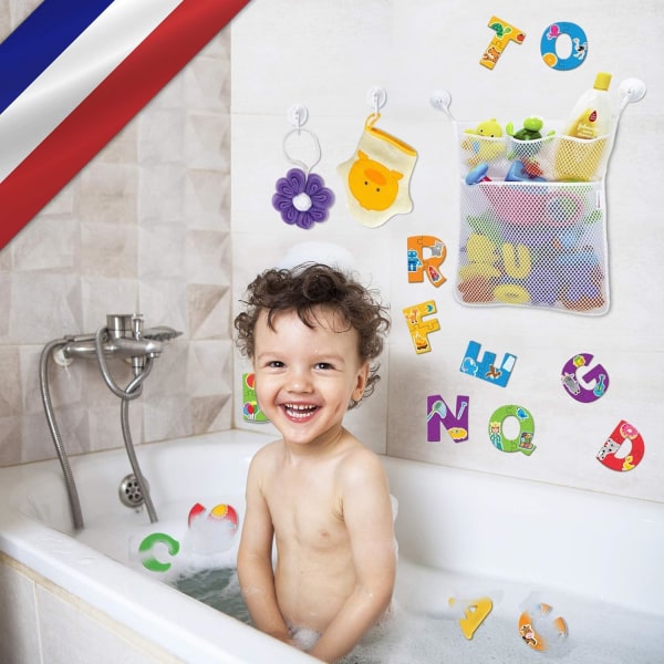 Badleksaksnät för badkar - Nät för baby leksaker + GRATIS 4 robusta självhäftande krokar