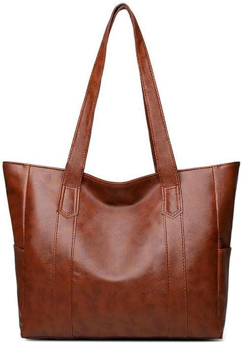 Tasker til kvinder i PU-læder, stor shopper til kvinder med store håndtag brown 36*12*28cm