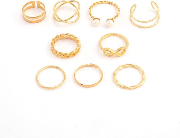 Boho Pearl Infinity Knuckle Ring Set Lucky 8 Wave Twist Knuckle Rings Kostume Stackable Ringe til Kvinder Piger Mænd (Guld)
