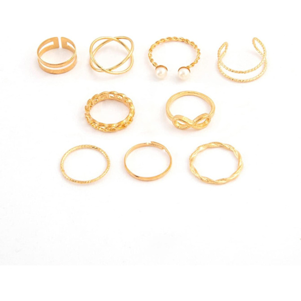 Boho Pearl Infinity Knuckle Ring Set Lucky 8 Wave Twist Knuckle Rings Kostym Stapelbara Ringar för Kvinnor Flickor Män (Guld)