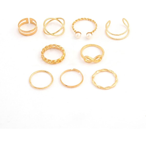 Boho Pearl Infinity Knuckle Ring Set Lucky 8 Wave Twist Knuckle Rings Kostyme Stackable Rings for Kvinner Jenter Menn (Gull)