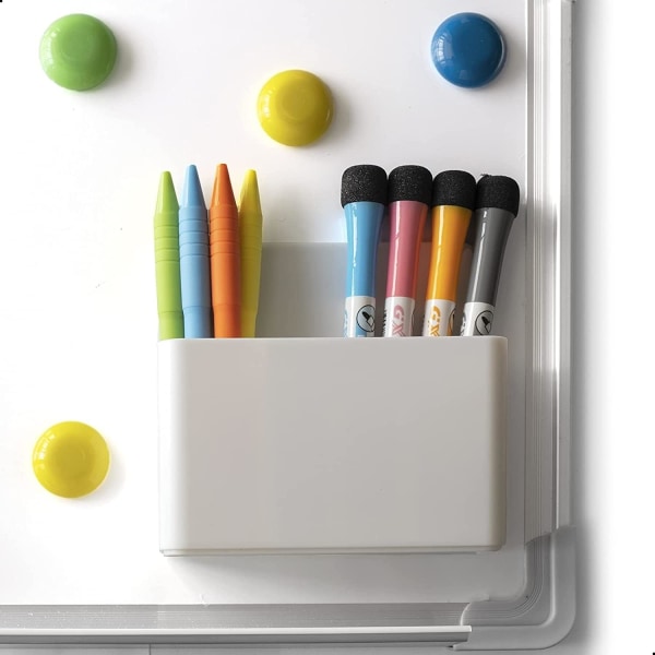 Magnetisk pennhållare, magnetisk Dry Erase Marker-hållare, penna och radergummihållare för whiteboard, Magnet Pencil Cup organizer för kontor (vit)