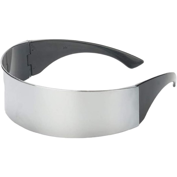Futuristiska smala Cyclops silverfärgade speglade lins visir solglasögon maskeradkostym