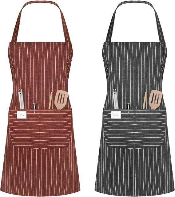 2 st Unisex Haklappsförkläde, 2 st Förkläde med 2 Fickor Matlagning Kök Kockförkläden, Kvinnor Män Förkläden, brun och grön