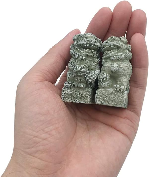 Dekorasjoner til akvarium, akvariumsdekorasjon, mini-ornamenter tilbehør, mini løvestatue/par