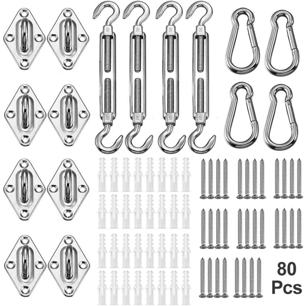 Skygge Sejl Hardware Kit 6 tommer til Trekant Rektangel Sol Sejl Installation, 304 Grade Rustfrit Stål 80 Stk