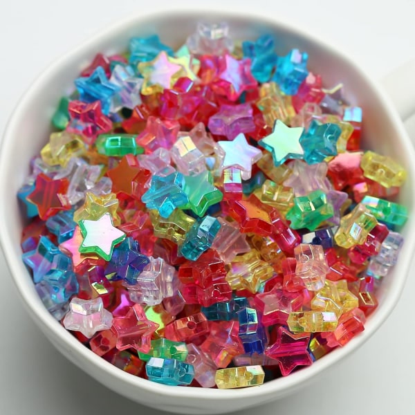 100 st 11 mm färgglada stjärnpärlor AB akryl diverse flerfärgade stjärnpärlor i plast för gör-det-själv smycken att göra söta pärlor 100 förpackningar med blandade färger