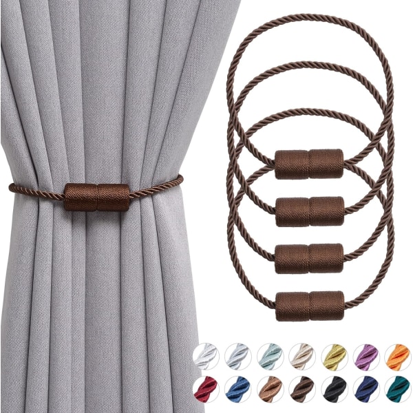 2-pack magnetiska gardinbindningar, handgjorda vävda repgardinhållare bekväma dekorativa gardindrapingsbindningar för hem och kontorsfönsterdraperier Dark coffee