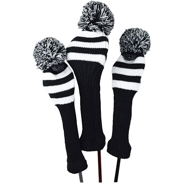 Ränder Stickade Golfklubbs Huvudskydd 3-delad Set 1 3 5 Driver och Fairway Huvudskydd