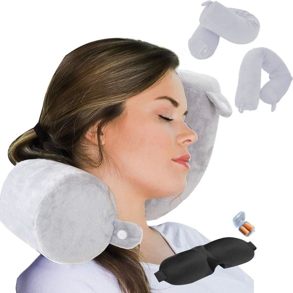 Twist Memory Foam Resepudde Nacke,Haka,Axel,Ländrygg och Benstöd för Vuxna Flygresor Kudde (Grå)