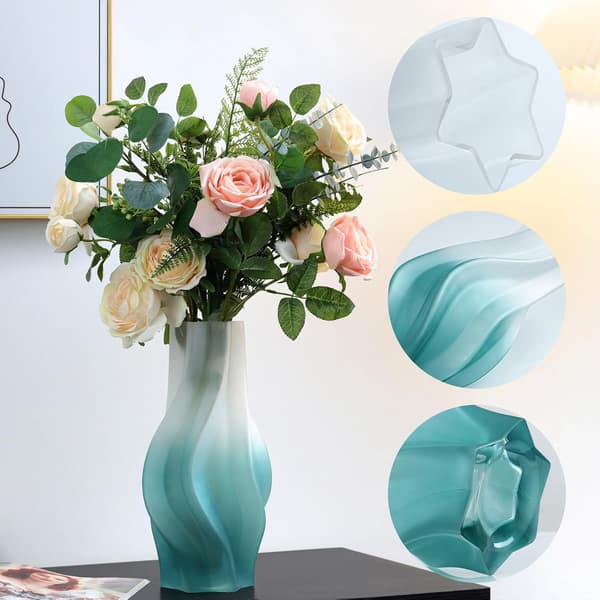 Høj tyk glasvase grøn mat - elegant blomster vase