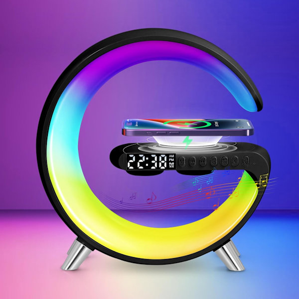 Älykäs Bluetooth-kaiutin langattomalla latauksella, himmennettävä yövalo G-kaiutinvalo, sovellusohjaus, RGB-värimuutos black