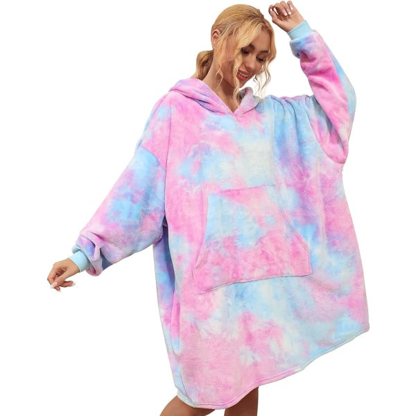 Bärbar filttröja för kvinnor flickor - Fleece Oversized Sweatshirt filt jul födelsedagspresentidéer, supermjuk varm Sherpa Fuzzy Hoodie Blue & Pink