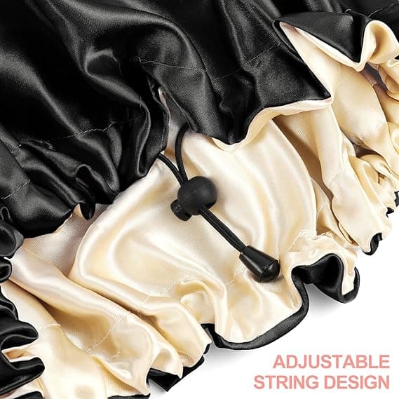 Stk. Satin Sleep Cap, Justerbar, Dobbeltsidet (Sort og Pink)