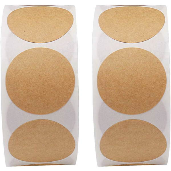 2 ruller med 1000 etiketter, 25 mm/1 tommers selvklebende krukkeetiketter, kraft gaveetiketter for Valentinsdag, bryllupshåndverk, DIY-konvolutter