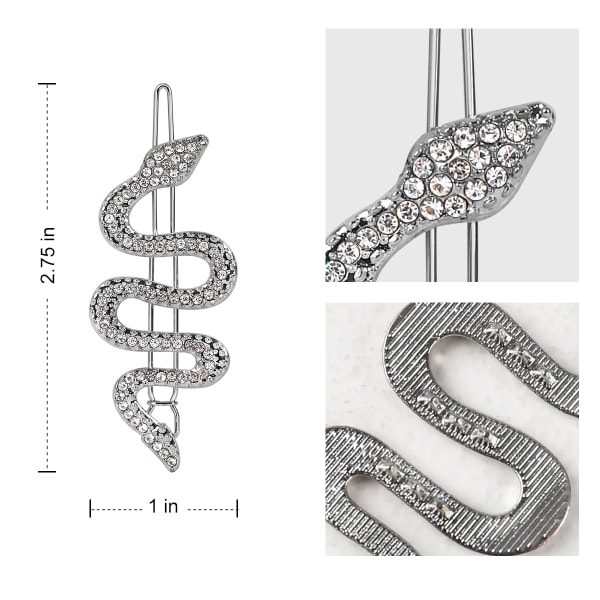 2 stk. Metall Slange Hårnåler Legering Slange Hårklemmer med Glitrende Rhinestones Set Hår Smykker Tilbehør Til Jenter Kvinner Hodeplagg (Sølv)