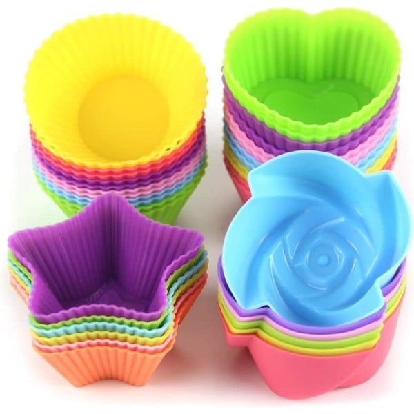 Genanvendelige cupcakeforme i silikone, bageforme med non-stick-belægning, nemme at rengøre, 4 former, 24 stk., farverige