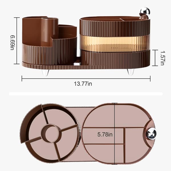 Makeup Organizer, 360° Roterende Make Up Organizer med 3-lags rum, Perfekt til Kommode, Badeværelse, Soveværelse (Brun, Tre lag)