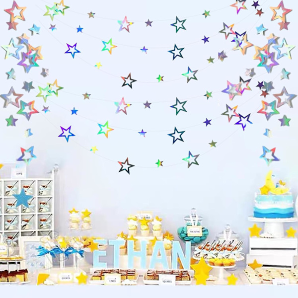 10cm Heijastava Riippuva Tähti Garland Glitter Tähdet Koristeelliset Tähti Riippuva Koristeet Lapsille Sopii Hääkoristeluun, Syntymäpäivä DIY