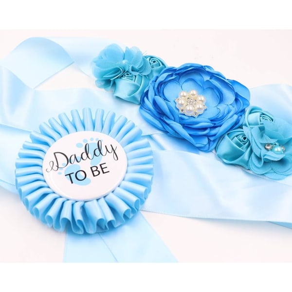 Blue Gravid Sash & Daddy to be Corsage Set - Baby Shower Sash Baby Shower Flower Belly Belly