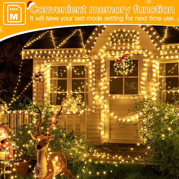 Julbelysning 1000 LED 100 meter, IP67 Vattentät Plug-in Julgransbelysning med Fjärrkontroll, 8 Lägen, Dimbar, Hus Juldekorationer Warm colors