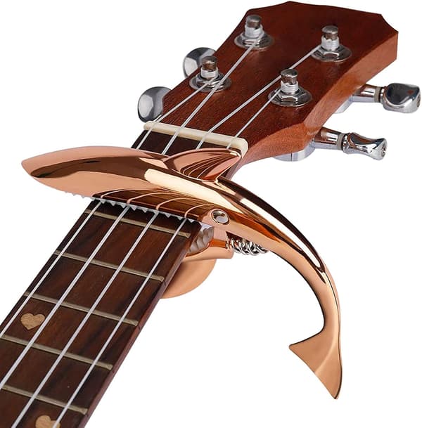 Hajgitarrcapo for elektrisk akustisk klassisk gitar med 6 stk akustiske gitarbrostifter og brostiftavtrekker (gull)