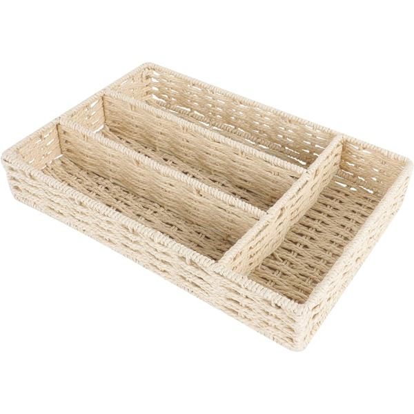 Köksredskapsarrangör med avdelare i rotting, bestickkorg, bestickarrangör
