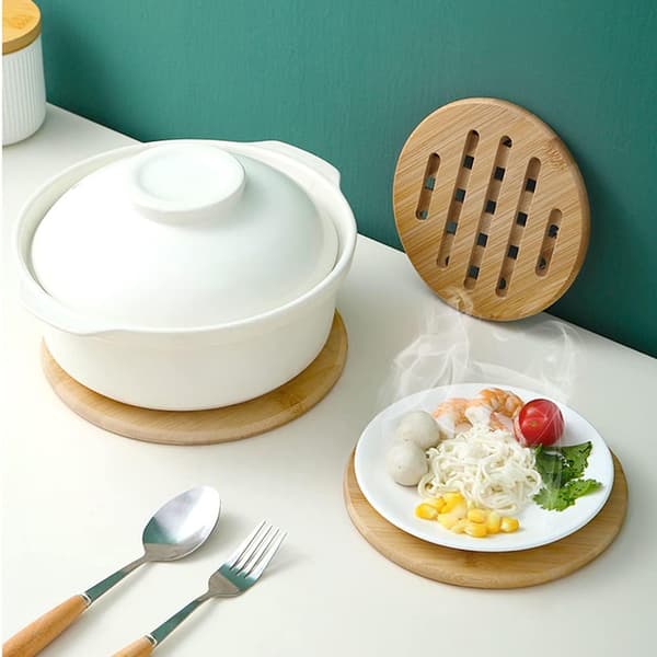 Trivets, Naturlig Bambu Trivet, Bambu Bricka Trivet, Bambu Placemat, Värmebeständig Trivet, Bambu Trivet Matta (Rund)