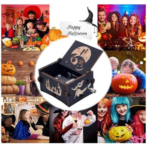 Trämusiklåda med engelsk text \"This is Halloween\" från Nightmare Before Christmas - Graverad handvevad trämusiklåda