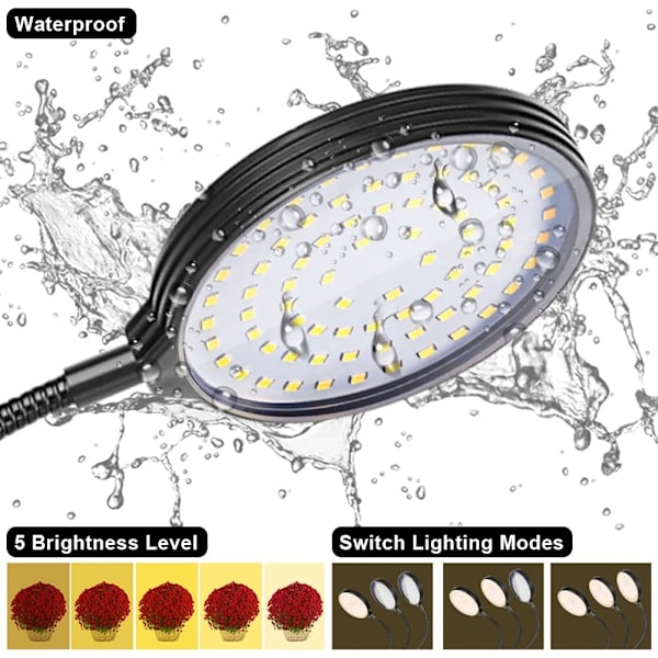 15W LED växtlampa, 78 LED imitation japansk stil fullspektrum växtlampa med timer, 5 nivåer dimbar, automatisk på/av