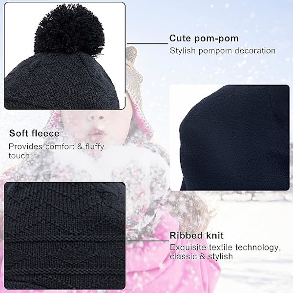 Hatt- och Halsduksset för Pojkar och Flickor Vinter Söt Mjuk Varm Beanie Hatt Fleece Halsduk och Vantar Set Vintertillbehör (4-6 År)