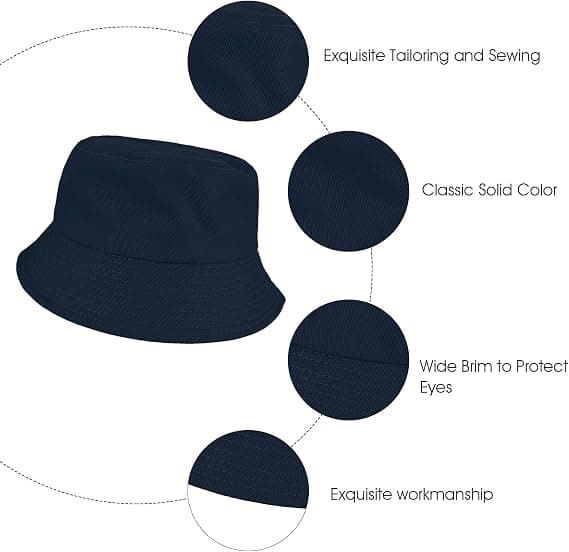 1st Unisex Bucket Hatt Enfärgad Solhatt med UV-skydd Packbara Sommarhattar för Utomhussporter (Marinblå)
