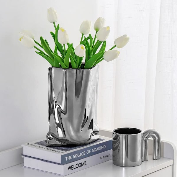 Keramisk vas, modern blomvas, minimalistisk vas för hemmet