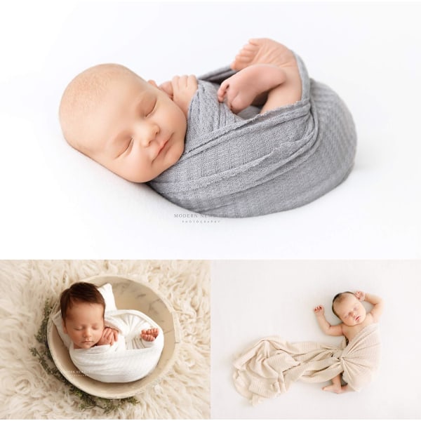 Baby - Set med 3 premiumstickade sjalar Nyföddfotograferingsrekvisita för pojkar eller flickor Photoshoots wrap eller baby