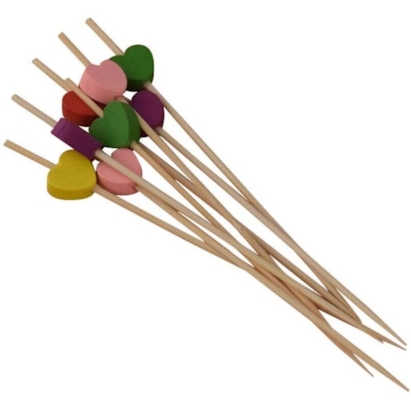 Cocktail Sticks 100 stk. Træ tandstikker Festartikler frill fingermad frugt sandwich nibbles - Multifarvede hjerter