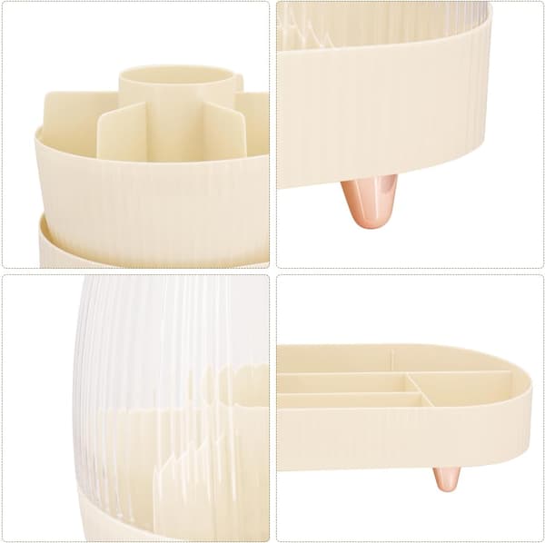 Makeup Organizer, 360 roterende makeup opbevaringsorganizer, til kommode badeværelse soveværelse (cremehvid)