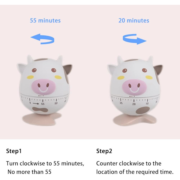 Mekanisk køkkentimer med sød tegneserie, 60 minutters dyretimer til børn