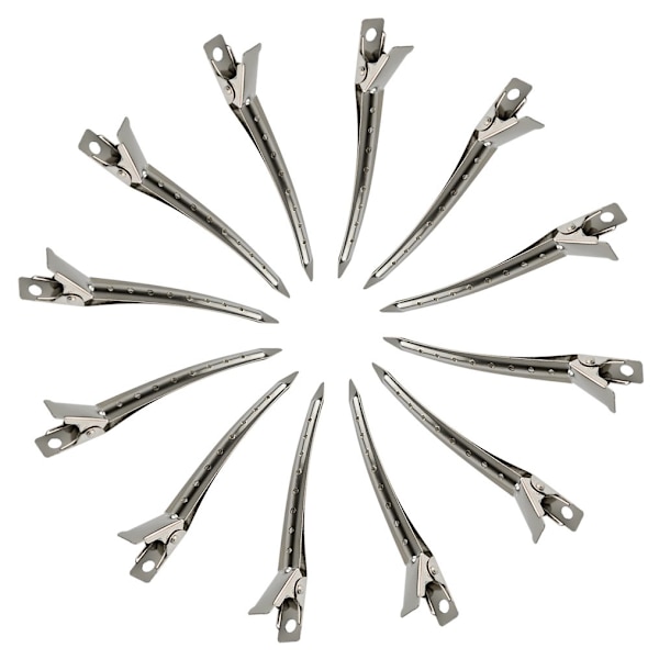 12 Pack Anka-Clips, 3,5 Tum Rustfri Metall Alligator Curl Clips med Hål för Hårstilering, Hårfärgning, Silver